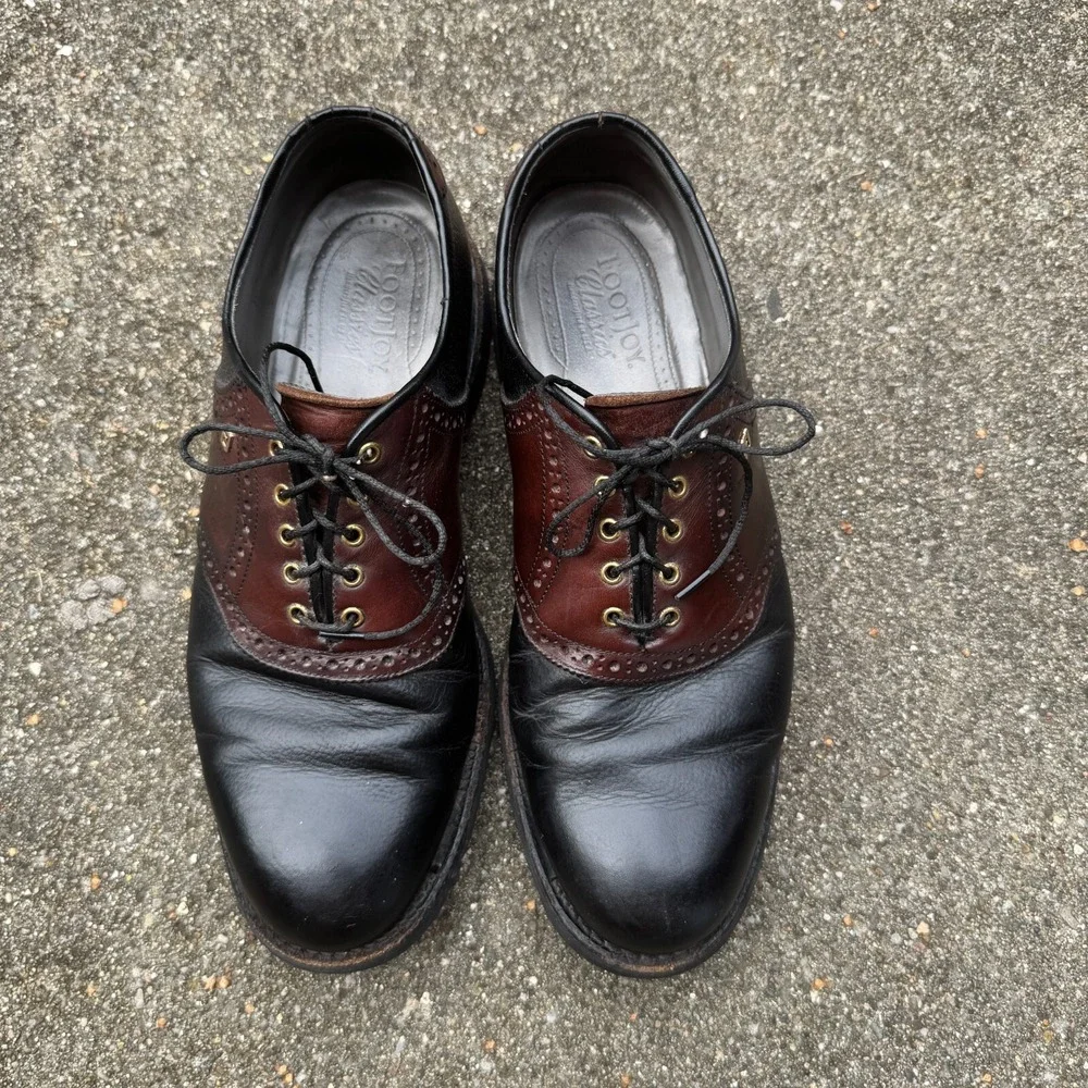 FootJoy Off-Course Saddle Oxford Mens 10 D Black/Brown Leather Lace Up Golf Shoe